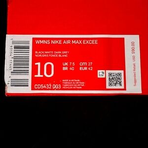 NIKE Women's Air Max Excee Sneakers, Black and White, Size 10